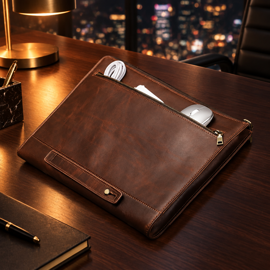 Arete Crazy Horse Leather Laptop Bag & Zippered Protective Case