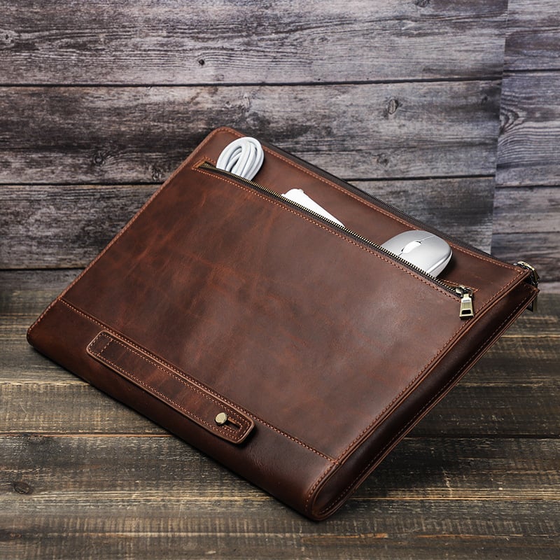 Arete Crazy Horse Leather Laptop Bag & Zippered Protective Case
