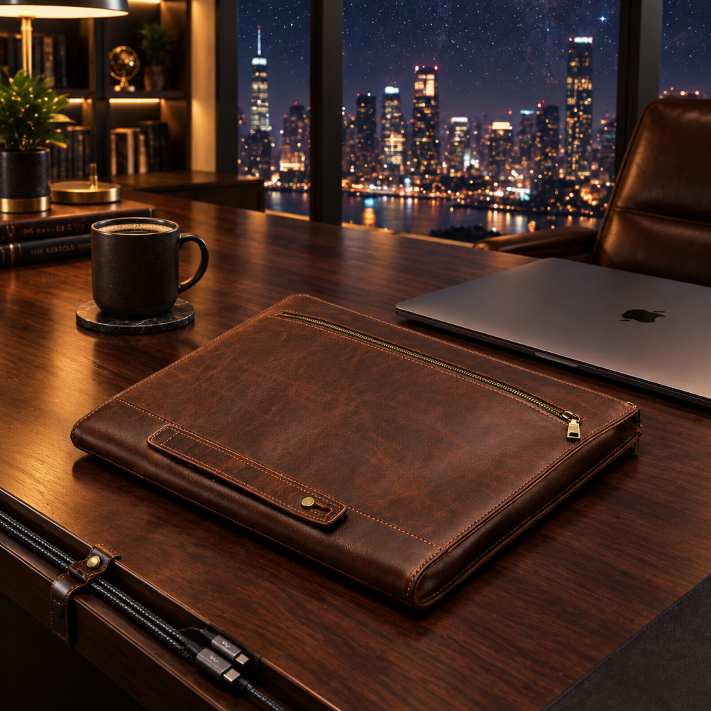 Arete Crazy Horse Leather Laptop Bag & Zippered Protective Case