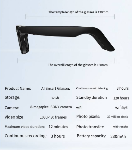 Arete AI Smart Glasses with HD Camera & Real-Time Audio