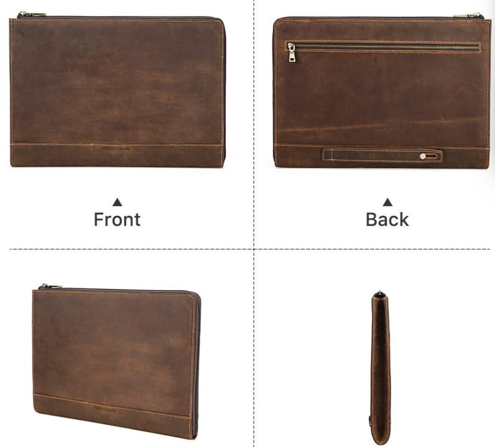Arete Crazy Horse Leather Laptop Bag & Zippered Protective Case
