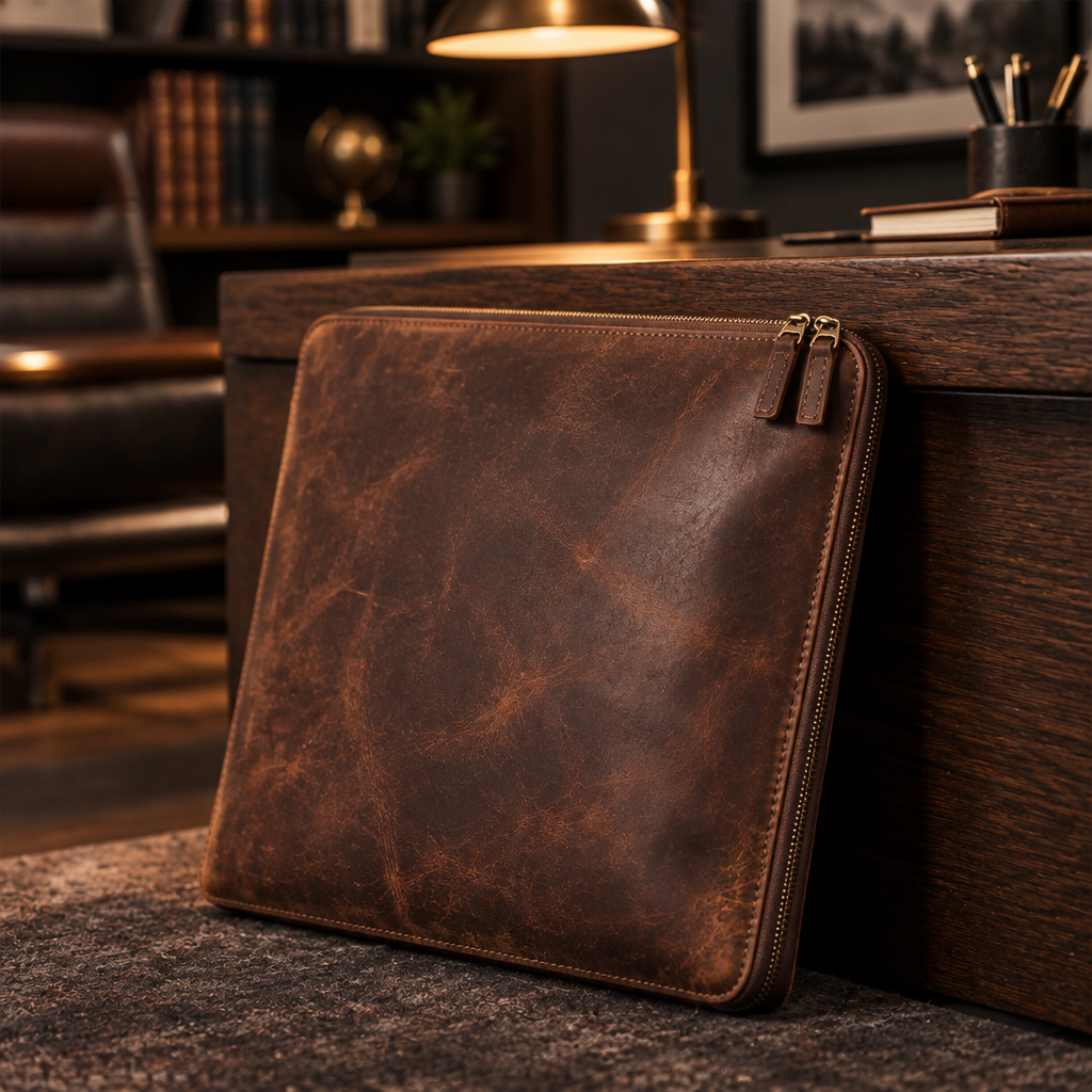 Arete Crazy Horse Leather Laptop Bag & Zippered Protective Case