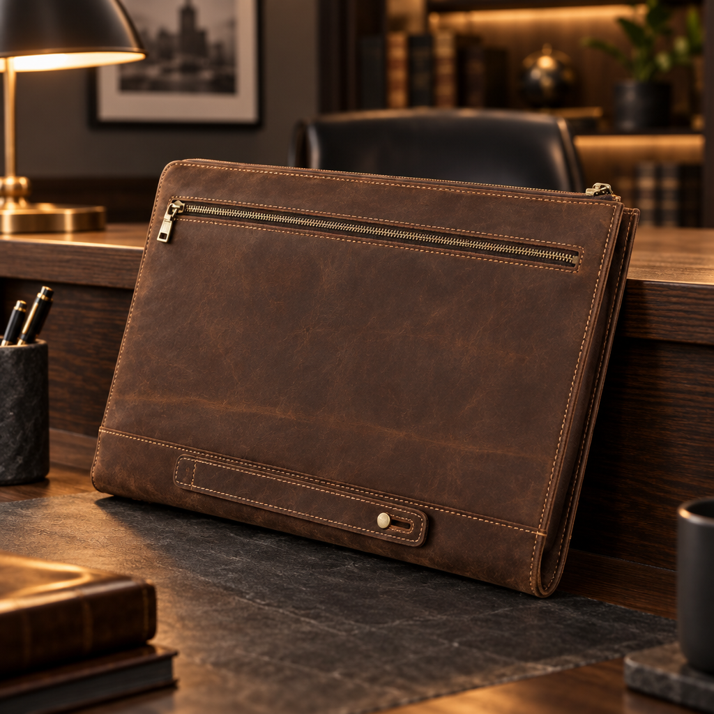 Arete Crazy Horse Leather Laptop Bag & Zippered Protective Case