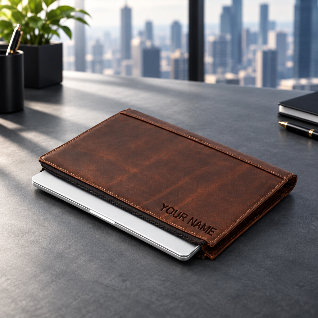 Arete Crazy Horse Leather Laptop Bag & Zippered Protective Case